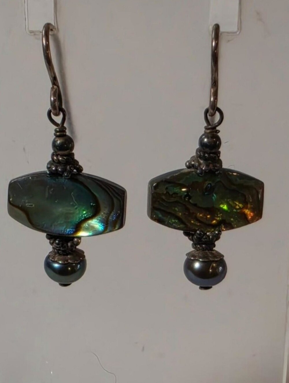 Vintage Iridescent Abalone Drop Earrings - Green